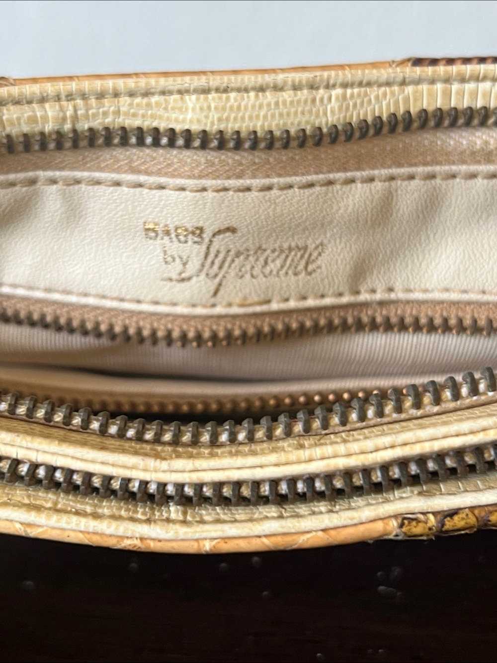 Patchwork Snake-Texture Wristlet Clutch in Yellow and Brown - Picture 5 of 6